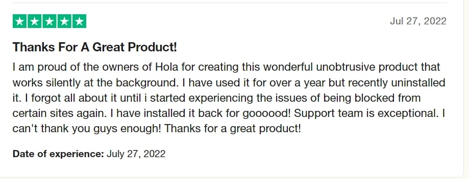 Hola Trustpilot review
