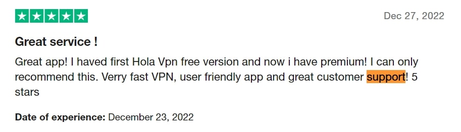 Hola Trustpilot review