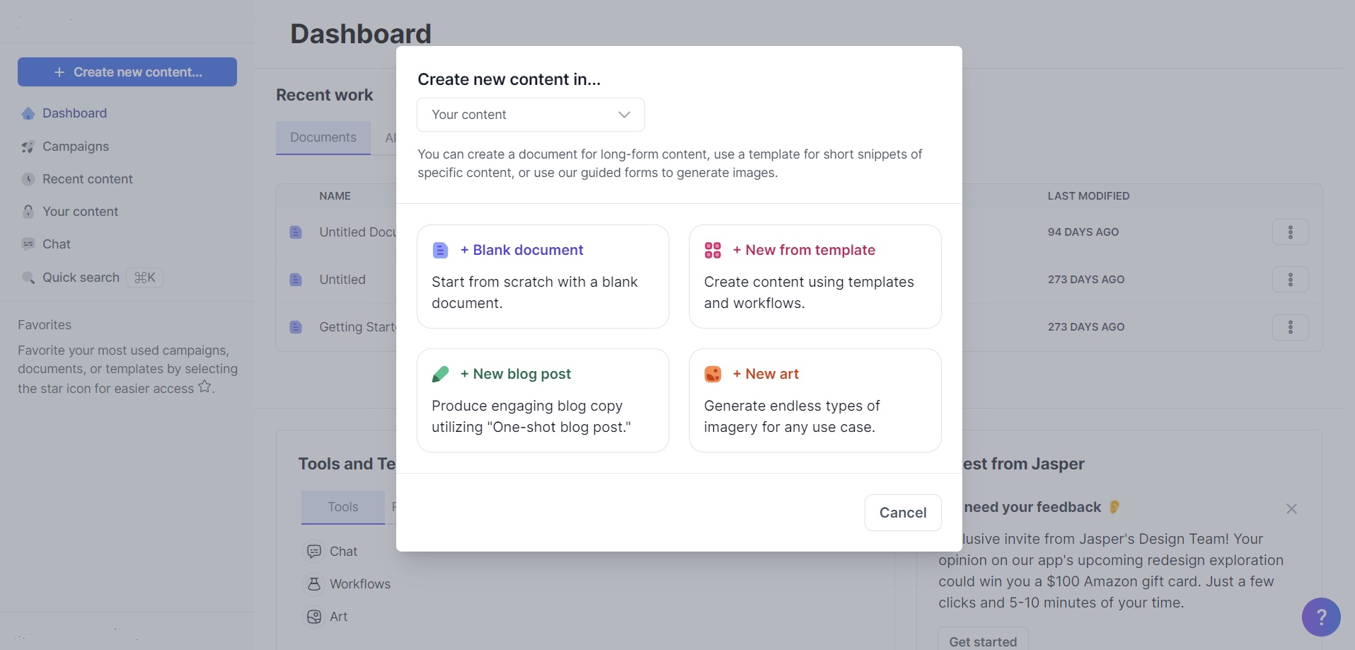 Jasper-AI dashboard