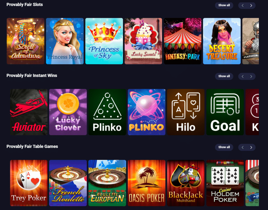Being a crypto casino, Metaspins understandably has many provably fair games