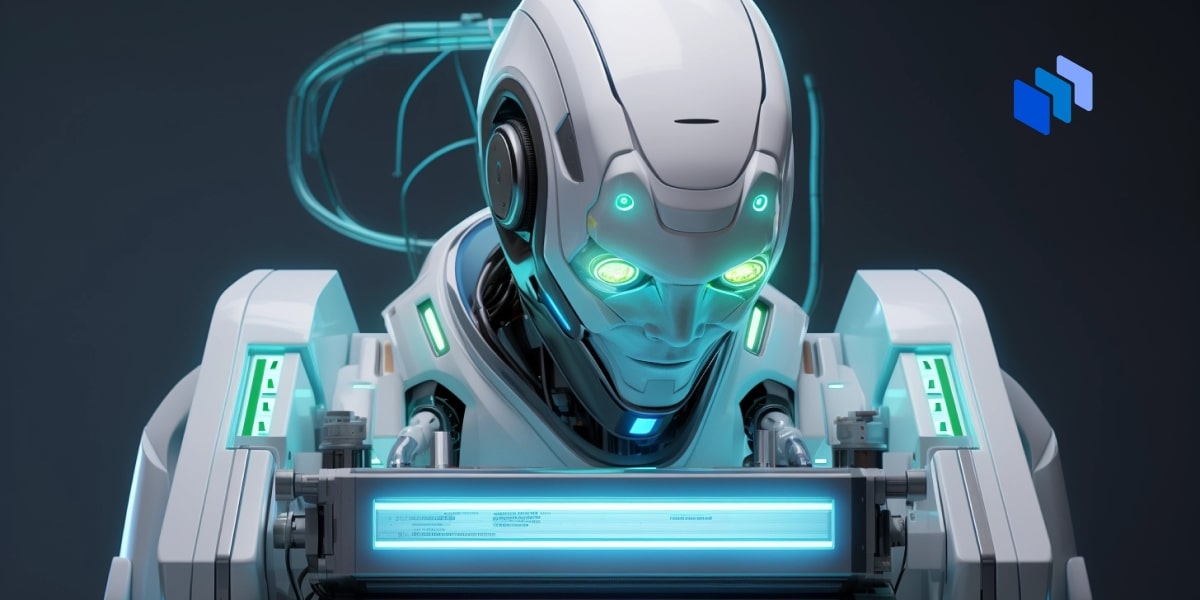 Robot with illuminated eyes facing down