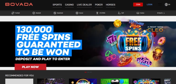 Bovada homepage