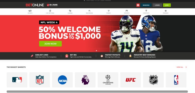 BetOnline homepage with Join button