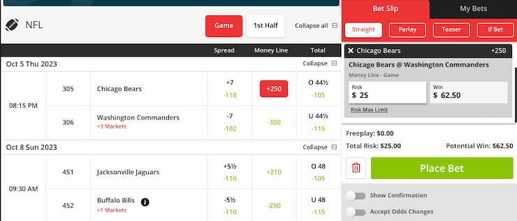 BetOnline bet slip