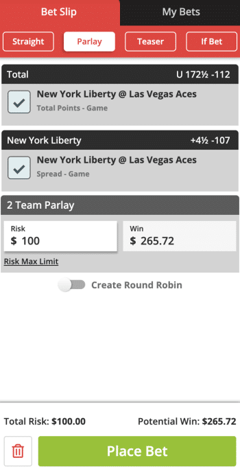 BetOnline WNBA basketball parlay