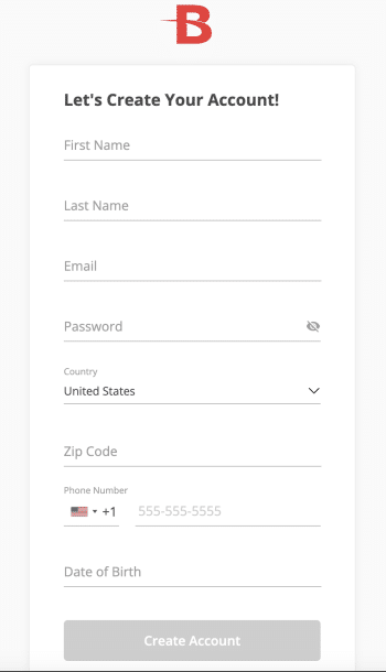 BetOnline sign-up screen