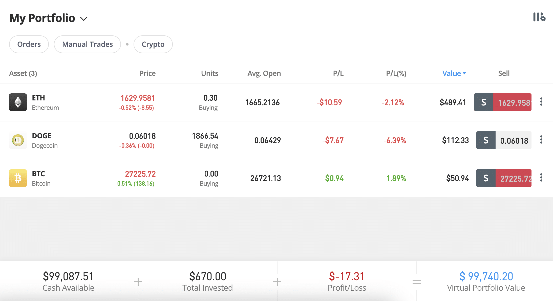eToro web wallet 