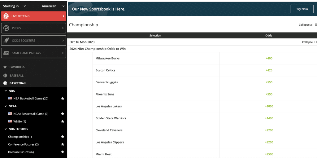 BetOnline NBA basketball futures options