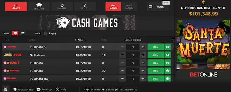 BetOnline poker games