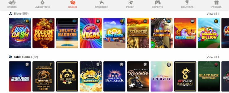 BetOnline Casino game selection