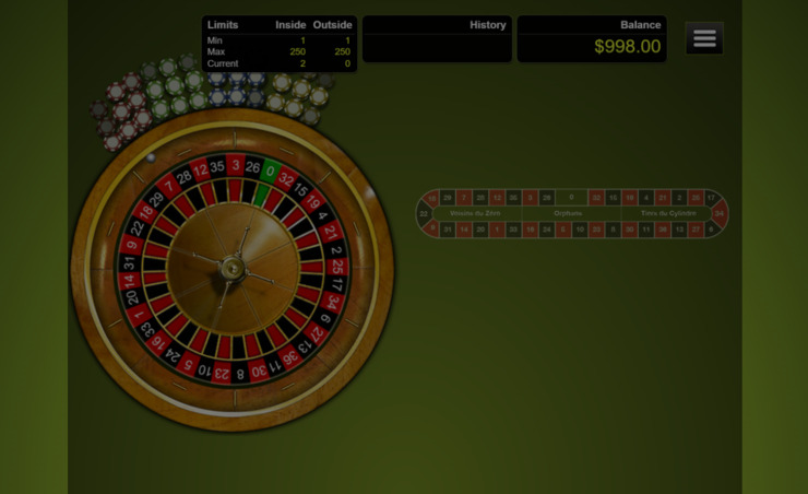 Roulette game at US online casino.