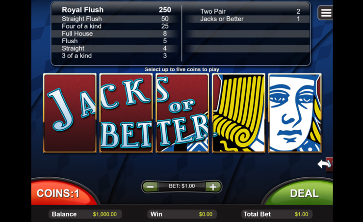 Jacks or Better video poker game.