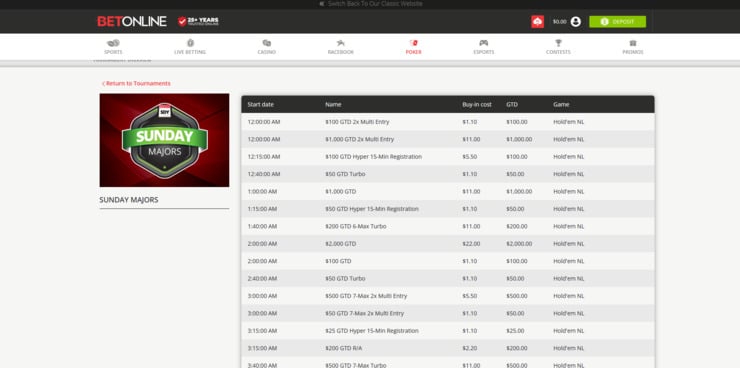 BetOnline tournaments