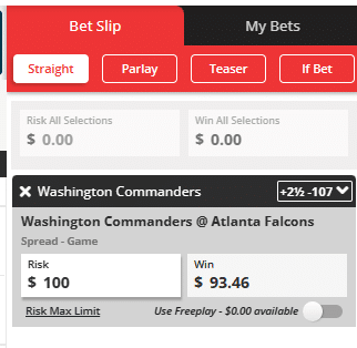 BetOnline betslip.