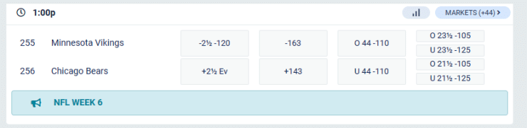 Example of more Moneyline odds