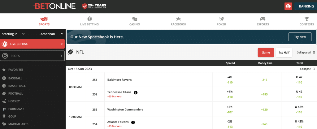 BetOnline Nevada Main Screen
