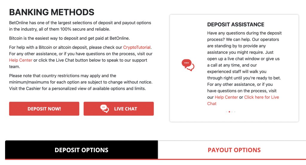 BetOnline NV Deposit Section 