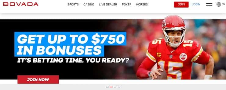 Bovada homepage Join option