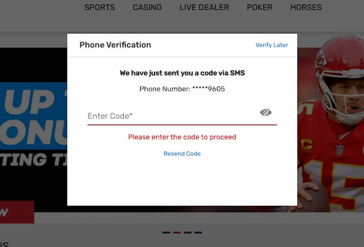 Bovada text code
