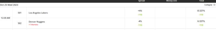 PK spread at BetOnline.