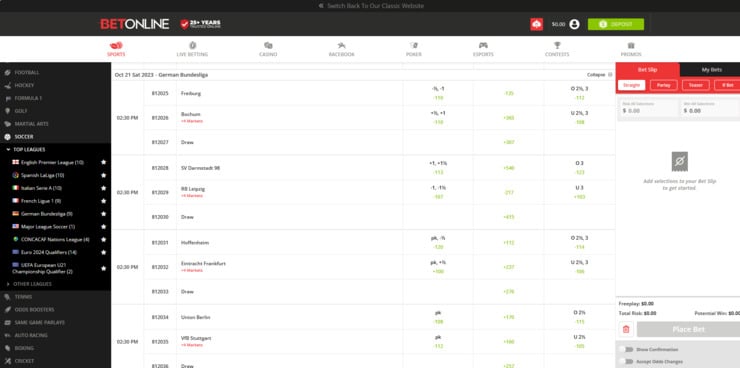Odds and markets at BetOnline.
