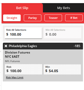 Betslip at BetOnline