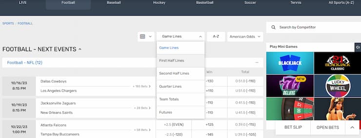 Bet types at Bovada