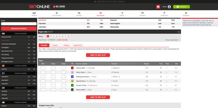 Racebook at BetOnline