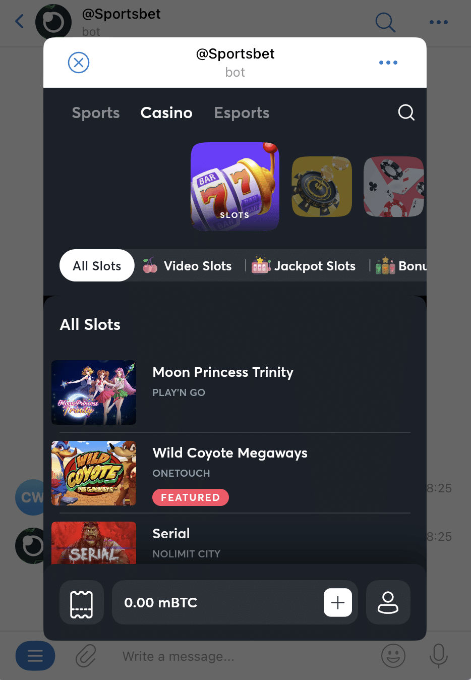 Sportsbet.io Telegram slots 
