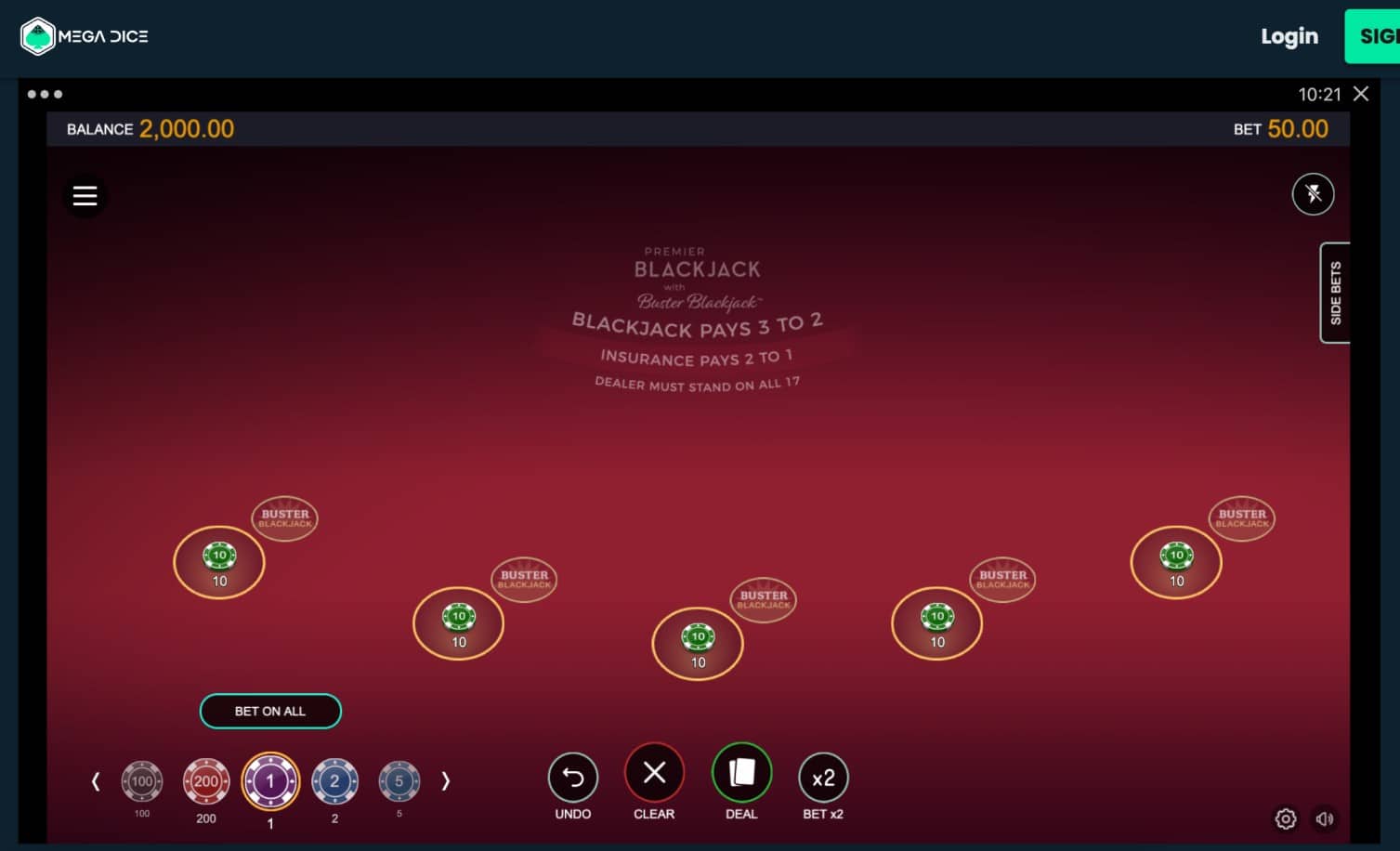 Mega Dice blackjack