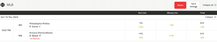 MLB game at BetOnline.