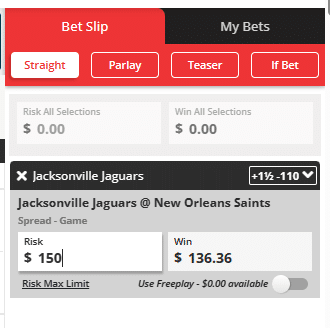 BetOnline bet slip.