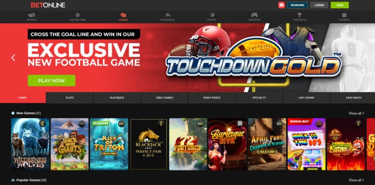 BetOnline homepage.