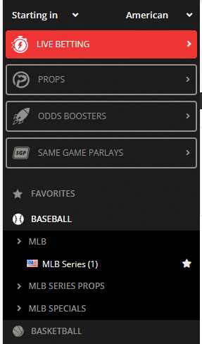 MLB side menu.