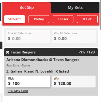 BetOnline betslip with runline bet.