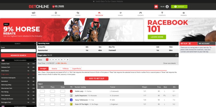 BetOnline racebook.