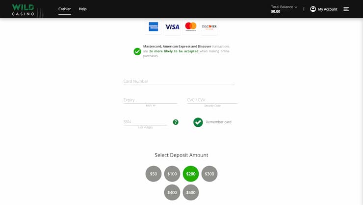 Wild Casino Gift Card Payment