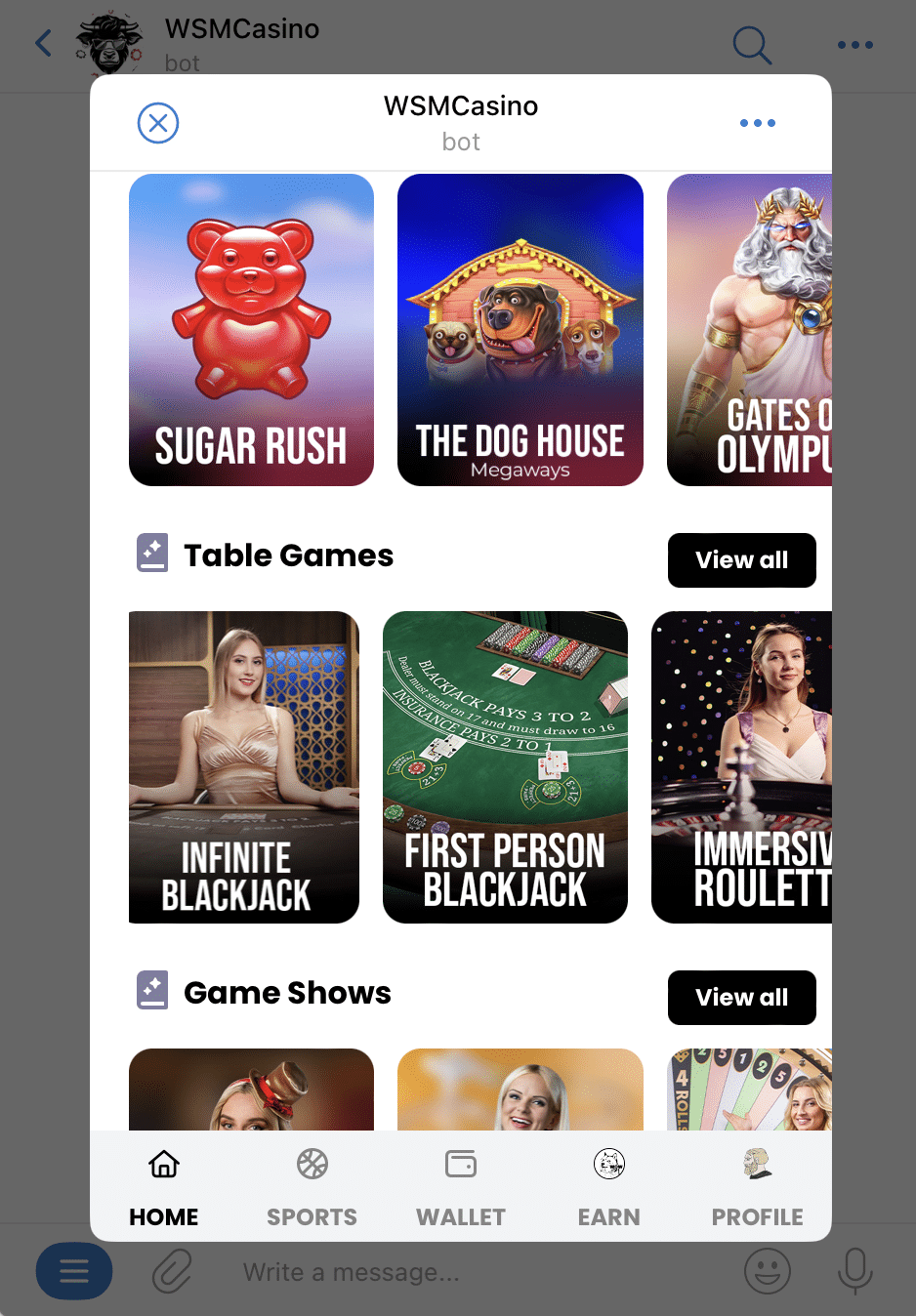 WSM Casino on Telegram 