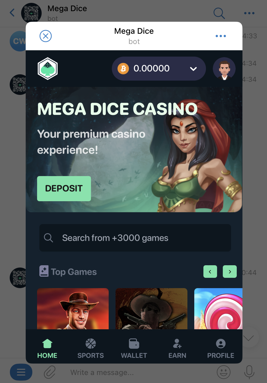 Mega Dice Telegram casino 
