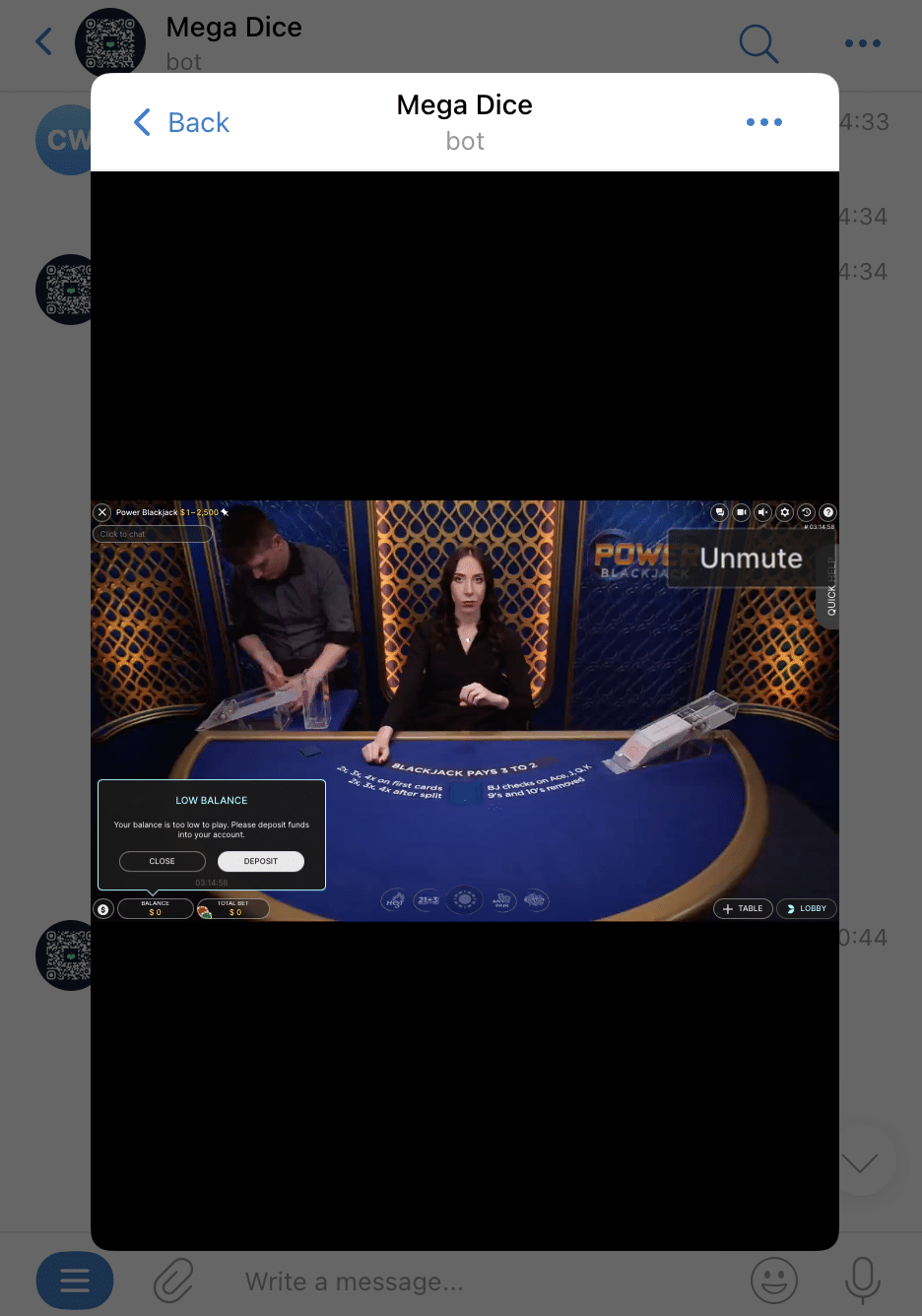 Live blackjack Mega Dice bot
