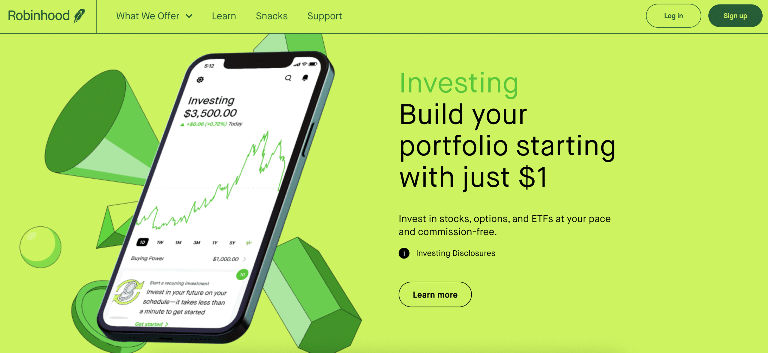 Robinhood ETF investment dashboard