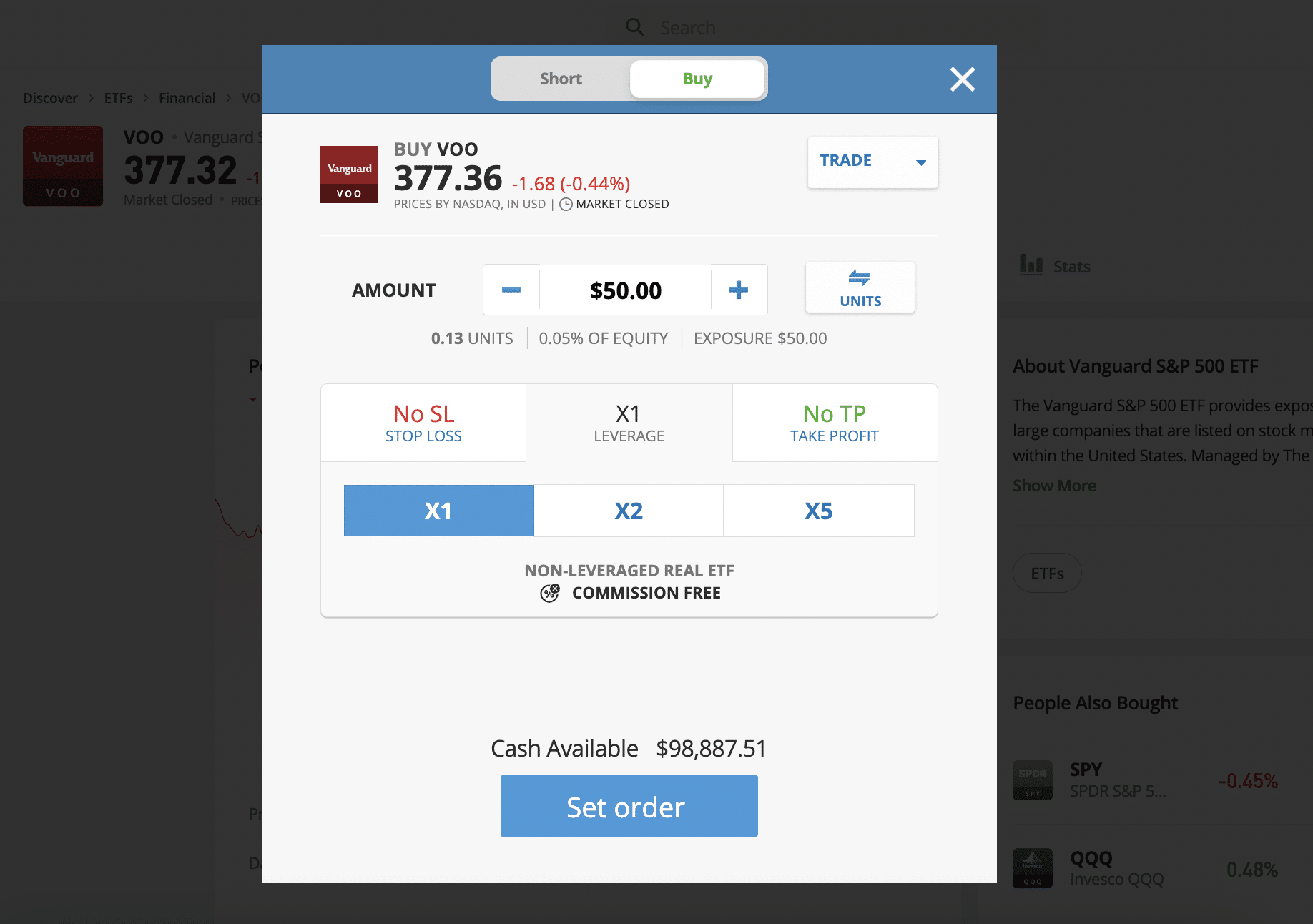 ETF trading at eToro