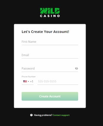 Wild Casino Sign Up Form Enter Details