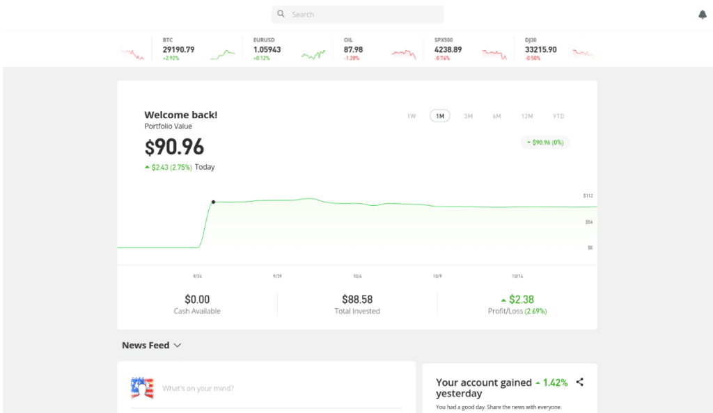 Best Coinbase Alternatives: eToro welcome screen