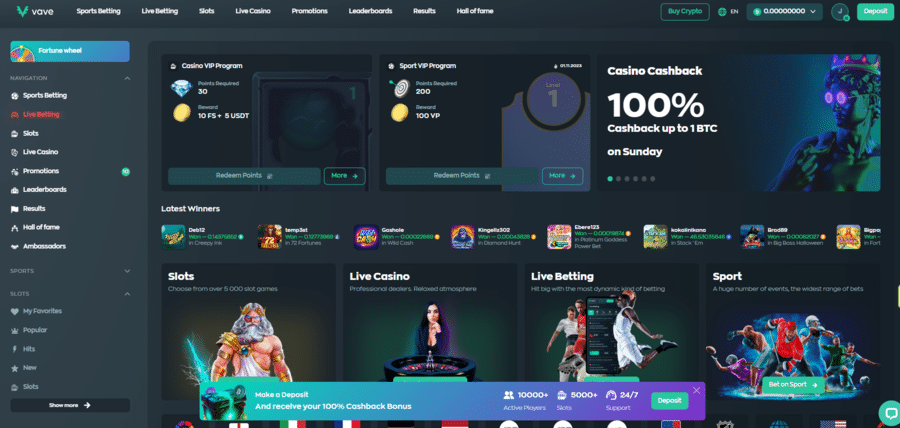 Vave Crypto Casino Cashback 