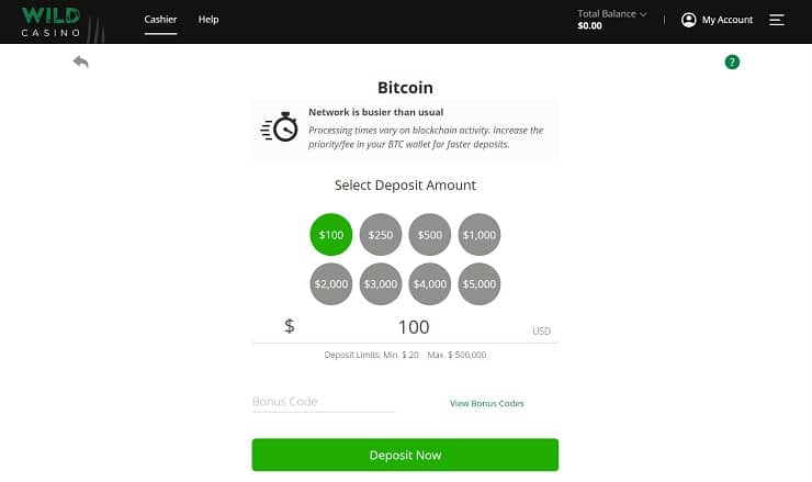 Wild Casino Bitcoin Deposit