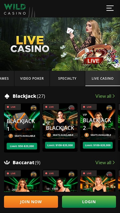 Wild Casino Mobile Optimized Site