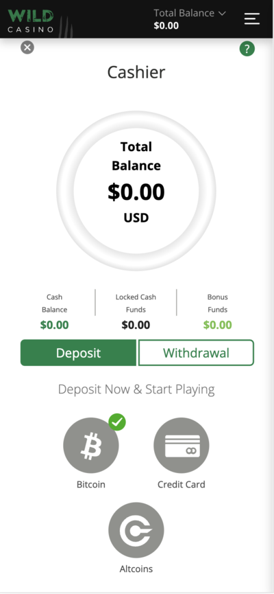 Wild Casino deposit app