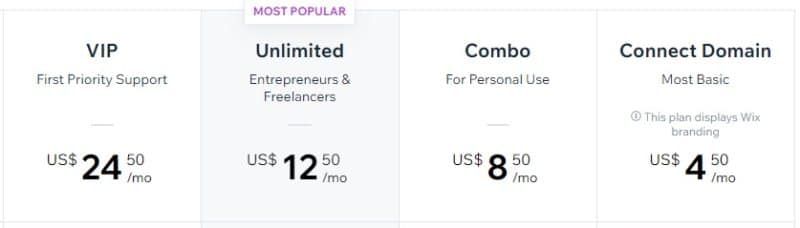Wix pricing