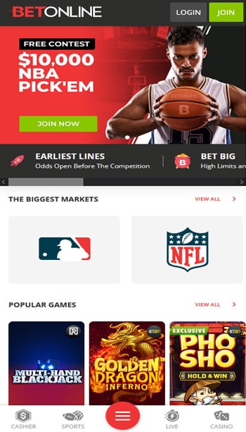 BetOnline Mobile Homepage